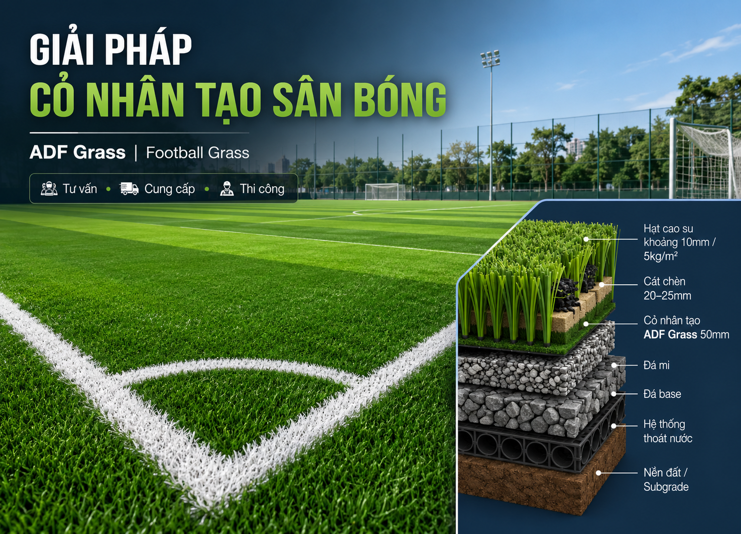 Giải Pháp Cỏ Nhân Tạo Sân Bóng ADF Grass – Tư Vấn, Cung Cấp & Thi Công